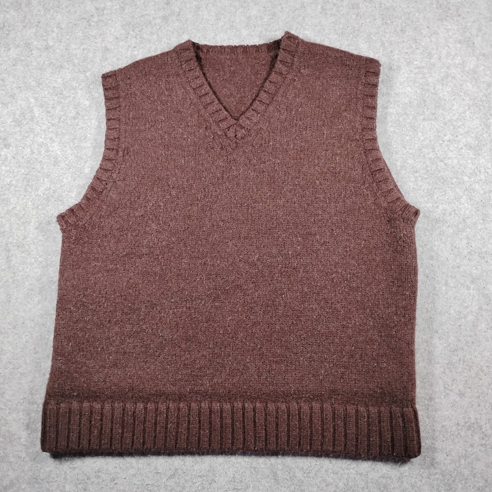 Vintage River Woods Mens Wool Blend V-Neck Sweater Vest Brown Made in USA Size L
